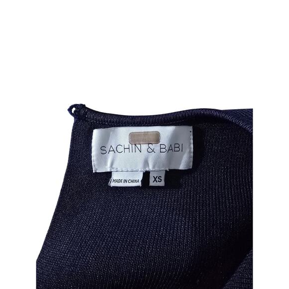 Sachin & Babi Vania Top Size XS Ribbed Ruffle Knit Navy Blue Blouse - Picture 5 of 5